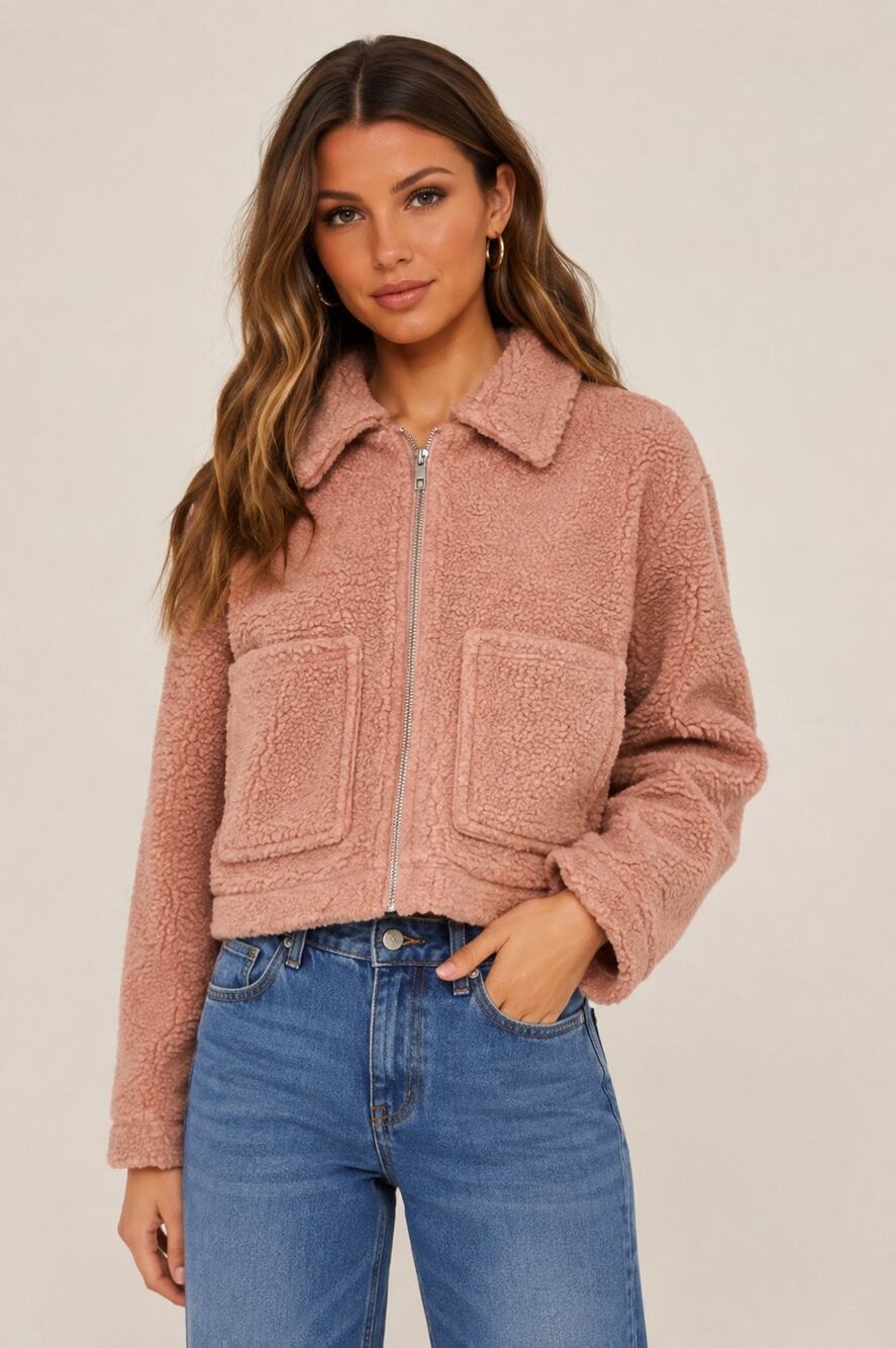 Princess Polly Faux Sherpa Teddy Jacket Dusty Rose Size 4
